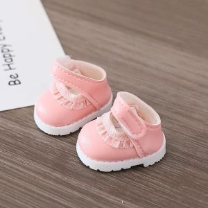 Pink lace leather shoes